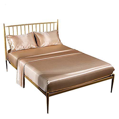 Juego de ropa de cama de seda satinada de 4 piezas, juego de sábanas suaves de fácil cuidado, incluye sábana encimera, sábana bajera ajustable y 2 fundas de almohada, color negro, tamaño doble