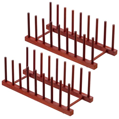 HBlife 2pcs Rosewood Wooden Dish Drying Rack - Home and Kitchen Organizer for Cups, Bowls, Pots, Lids, Cutting Boards & Plates Space-Saving for Cabinets Counters (8 Slots)