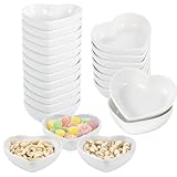 24 Pack Porcelain Sauce Dish, 1.5Oz Soy Sauce Dishes, White Love Heart Shaped Bowls, Candle Tray, Multipurpose Salad Appetizer Plate for Candy, Sushi, Dipping, Valentine's Day Wedding Party Deco