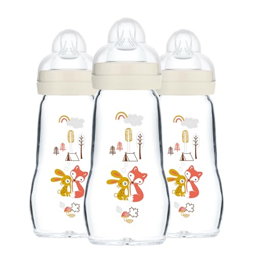Image of MAM Feel Good Medium Flow Premium Glass Bottle, Easy Switch Between Breast and Bottle, 9oz, 0+ Months, Unisex, 3 Pack