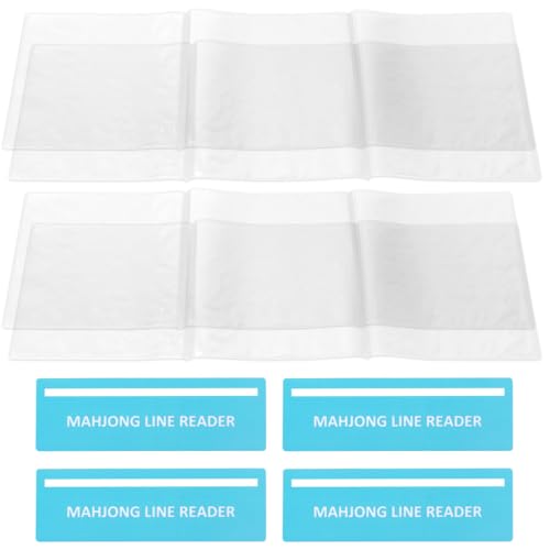 BOXOB 4 Pcs Mahjong Card Protectors & 4 Pcs Line Finder Reader, Transparent Tri-Fold Mahjong Sleeve Cover with Clear Guide Marker Mah Jong Holder Case Compatible with Large Card for Women Players Gift