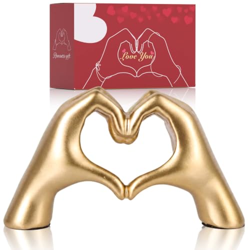DOVDOV Heart Shaped Hand Statue, Gold Home Decor Accents for Living Room Coffee Table TV Cabinet Bookshelf Office entryway Desktop Shelf Small Sculpture Home Decor.