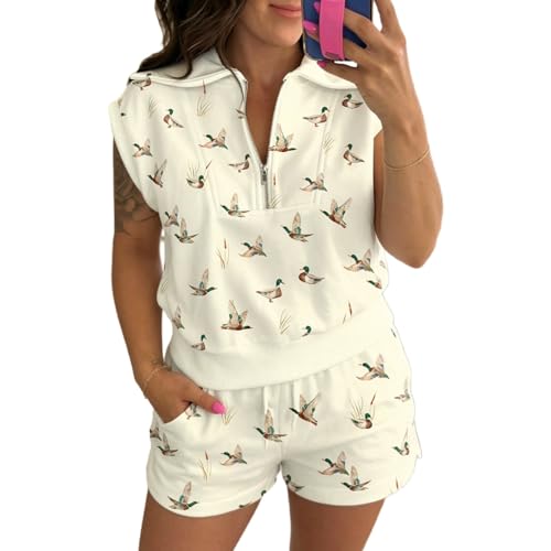 Mandonce 2 Piece Outfits Lounge Sets Animal Print Half Zip