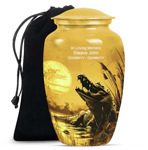 Image of Personalized Alligator - Burial Urns - Large Urn for Human Ashes - 10 Inch - Large with Velvet Bag - Memorial Urns - Cremation Urn Human - Urn for Male & Female - Funeral Decorative Urns