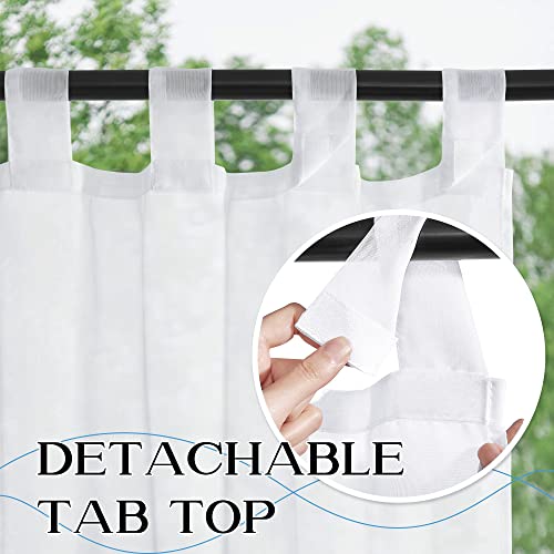 PONY DANCE Outdoor Vorhang Wasserdicht 2er Set H 213 x B 137 cm Outdoor Gardinen Weiss Transparent Pavillon Vorhänge mit Abnehmbaren Schlaufen Outdoorvorhang Terrasse