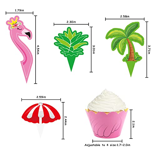 32Pcs Cupcake Toppers And 32Pcs Cupcake Wrappers, Summer Flamingo Pineapple Palm Sun Umbrella Cake Decorations For Beach Pool Tropical Hawaiian Theme Birthday Baby Shower Wedding Party Supplies #TOP2