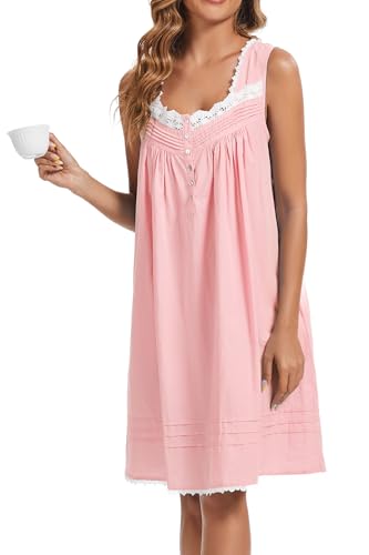 Image of AVIIER 100% Cotton Nightgowns for Women Sleeveless Night Gown with Pockets