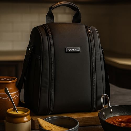 Image of Carriall Lunch Bag for Office | Water-Resistant Tiffin Bag for Office, College, School & Picnic | 8L Reusable Lunch Box Bag for Men, Women (Black)