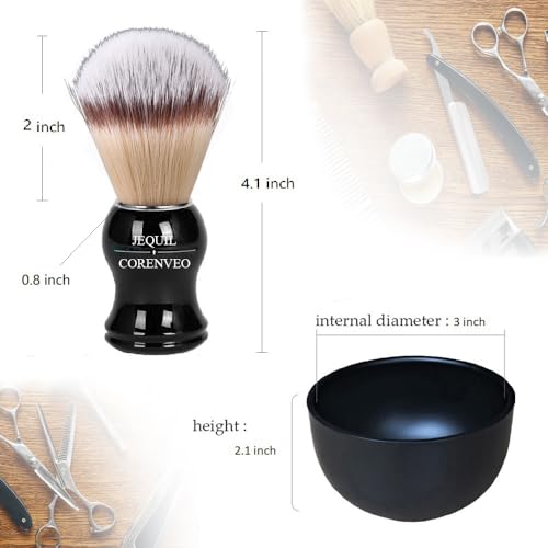 JEQUIL&CORENVEO Deluxe Shaving Kit for Men, 3 in 1 Shaving Set Includes Shaving Brush, Shaving Bowl, Razor & Brush Holder - Image 4