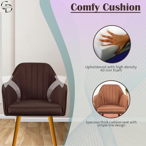 Image of Velvet Accent Chair | Luxury Upholstered Armchair with Sturdy Metal Legs | Modern Comfortable Chair for Living Room, Bedroom, Office, or Cafe (Golden Legs, Dark Brown)