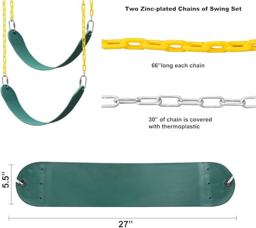 ABUSA Heavy Duty Swing Sets Brackets Including 2 Green A-Frame Swing Set Brackets 2 Green Swing Seats and 4 Greenn Swing Hangers for Playground Equipment Mounting Parts Hardware Included (G007) by ABUSA - Image 4
