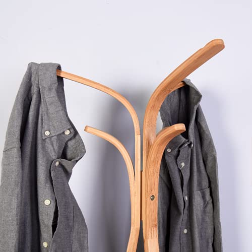 Binlingo Bamboo Coat Rack Freestanding, Entryway Coat Rack Stand With 2 Storage Shelves, 6 Hooks Hall Tree Free Standing For Home Or Office, Natural #TOP4