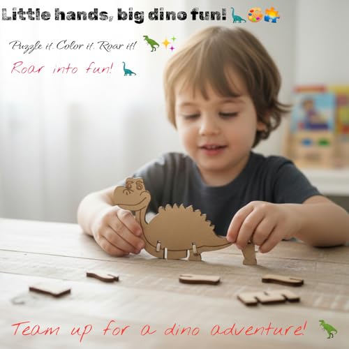 Image of BAGJI TOYS Dinosaur Painting Kit for Kids Ages 4-8 - DIY Wooden Dino Craft Kit with 4 Assemble & Paint Dinosaur Models, 12 Paint Pots & Brush - Creative Arts and Crafts Gift for Boys & Girls (4, dino01)