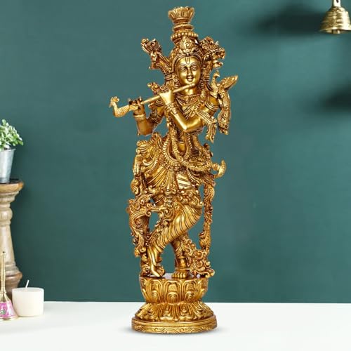 ARTVARKO™ Lord Murli Manohar Krishna Krishan Brass Statue Murti G...