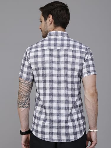 Image of Majestic Man Men Slim Fit Pure Cotton Checkred Half Sleeve Casual Shirt