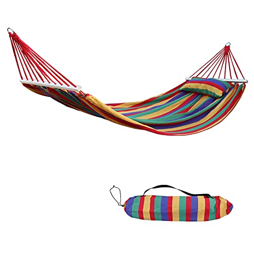 SUNNY GUARD Hamaca de Tela de algod�n con Barras de separaci�n de bamb� Rectas y Bolsa de Transporte para Patio, Porche, jard�n, Patio Trasero, Uso en Interiores y Exteriores,Arco Iris