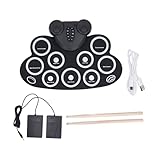 Vvikizy Batteria Arrotolabile, Set di Batteria Elettronica con 7 Kit di Batteria, 10 Brani Dimostrativi e Connessione MIDI, Batteria in Silicone Portatile per Bambini Principianti
