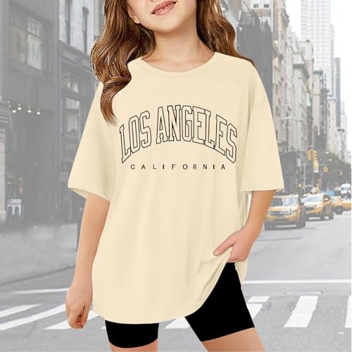 Girls Oversized T Shirts Drop Shoulder Short Sleeve Summer Tops Crewneck Casual Loose Basic Tees Blouse 3-14Years3
