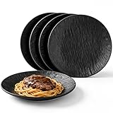 Juego de 4 platos llanos negros, platos de ensalada de diámetro, reutilizables e irrompibles, 20,2 x 2,2 cm, de melamina negra, para jardín, pícnic, camping, almuerzo, cena