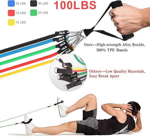 Image of Resistance Bands Set (12pcs), Workout Bands with Handles, Door Anchor, Ankle Straps and Carry Bag, Exercise Bands for Shape Body and Home Workouts