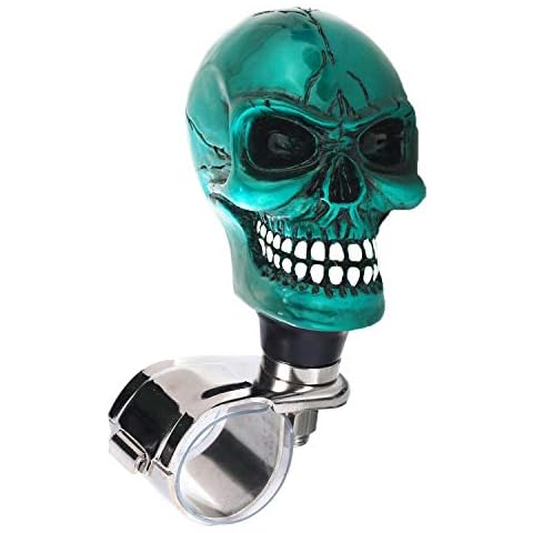 Bashineng Skull Steering Wheel Spinner Knob Suicide Power Handle Turning Driving Universal Fit Most Vehicles Cars Trucks Tractors Mowers Forklifts Boat Golf Carts (Metal Bule) Cover