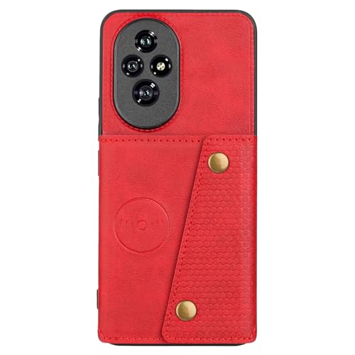 Image of for Honor 200 Pro 5G Case with Card Slots Kickstand Leather + TPU Phone Cover - Red