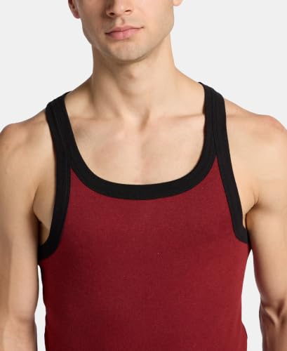 Image of Jockey US27 Men Super Combed Cotton Rib Square Neck Gym Vest Pomegranate Melange & Black XXL