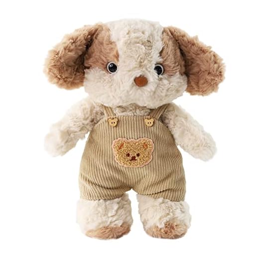 Sew Butiful 12" Cavalier King Charles Spaniel Puppy Stuffed Animal, Aorable Plush Dog Toy for Girls Boys Kids Birthay Easter Christmas Bedtime Gift (Brown Puppy with Overalls, Middle - 30cm/12in)