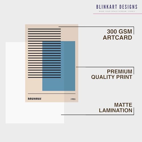 Image of BLINKART Vintage Bauhaus Retro Geometric Aesthetic Poster Gallery | Colorful Wrap Framed For Home Office Studio Living Room Modern Art Studio Decoration Abstract Shapes | (d146) | 13x10 Inch