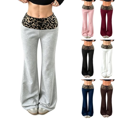 Flared Yoga Pants for Women Cheetah Y2k High Waisted Fold Over Leggings - image 1