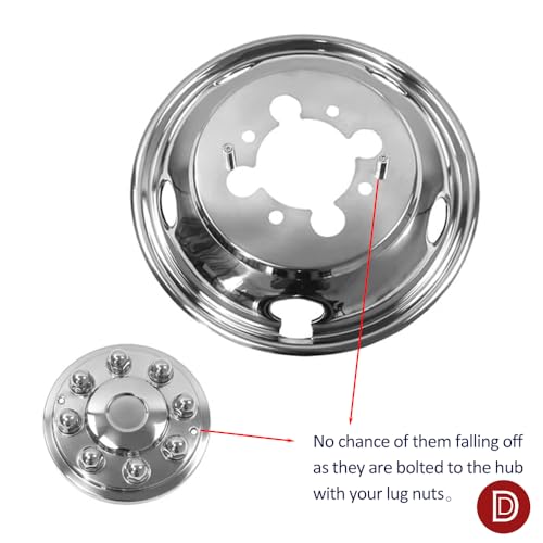 Image of 17 inch Polished Stainless Steel Dually Wheel Simulators fit for 2003-2018 Dodge Ram 3500,4pcs Nice Looking Bolt On Wheel Cover with Removable Centre Cap,8 Lug 5 Hand Hole Hubcap