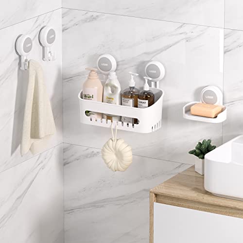 4 Packs Shower Caddy Suction Cup Set - Shower Shelf+Soap Dish+Suction Hooks - One Second Installation No-Drilling Removable Powerful Waterproof Diy Shower Organizer For Inside Shower Bathroom Kitchen #TOP6