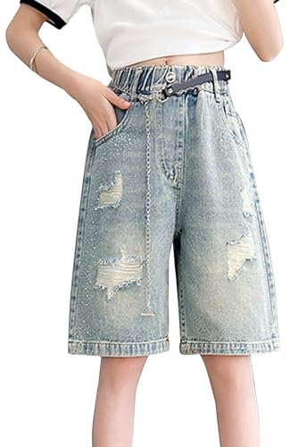 Pantalones cortos vaqueros para niña bermudas de mezclilla transpirables 5-14 años
