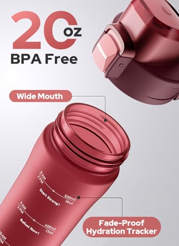 Image of Opard Zip 20oz Plastic Water Bottle Dishwasher Safe, Leakproof Flip-Top Lid, BPA Free Tritan, Wide Mouth Reusable Kids Water Bottle for School Hiking Commuting Outdoor Travel and Gym