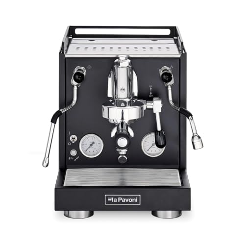 La Pavoni New Cellini Evolution, Semiprofessionelle Espresso-Kaffeemaschine LPSCVB01EU, Einzelboiler mit Wärmetauscher, mit Hebelventilen, Dampf- und Heißwasserlanze, 1520 W, Schwarzer Stahl