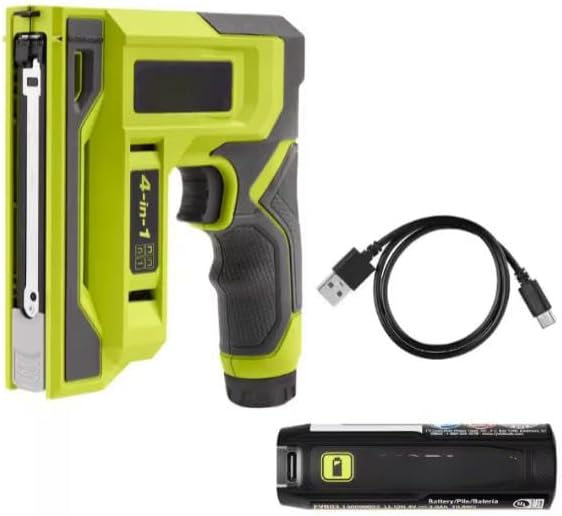 CUSHYBITE FVN51K 4-in-1 Stapler/Nailer Kit components including the tool, battery, and charging cable.