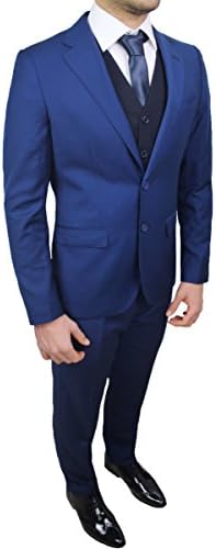 Abito Completo Uomo Sartoriale Blu Elegante con Gilet e Cravatta in  Coordinato : Amazon.it: Abbigliamento