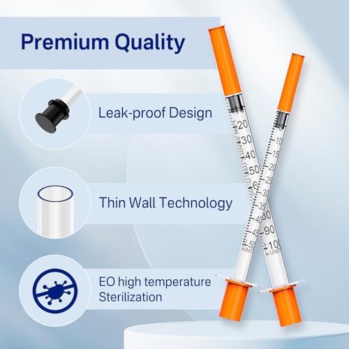 U-100 Insulin Syringes 1ml 31G 1/4 Inch (6mm) with Needle, Individually Wrapped, Pack of 100 - View 6