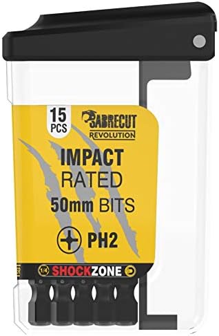 15 x SabreCut SCRPH25015B 50mm PH2 Magnetic Impact Screwdriver Driver Bits Set in a TIC TAC Box Single Ended Phillips Heavy Duty Compatible with Dewalt Milwaukee Bosch Makita and Others