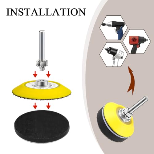 Image of 3 Inch Hook & Loop Sanding Backing Pad, Sanding Disc Pads with 1 /4 Inch Shank & Soft Foam Layer Buffering Pad, Drill Attachment Polishing Kit for Air Die Grinder Sander