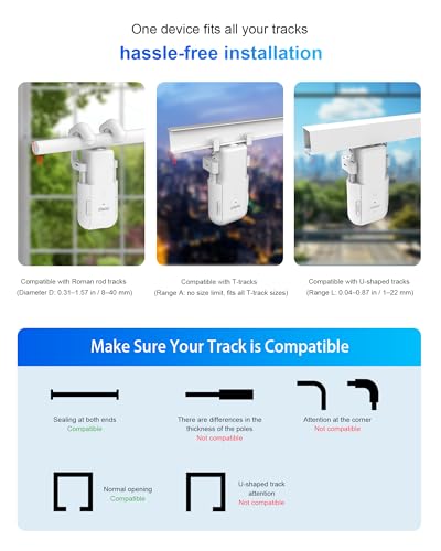 2025 Automatic Curtain Opener - Electric Curtains with Remote Smart Curtain Opener Electronic for Roman/U/T Rails, Bluetooth Curtain Opener with App/Timer, Compatible with Alexa and Google Home