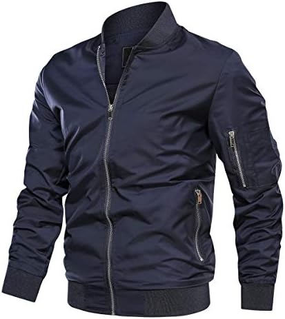 TACVASEN Men's Jacket-Lightweight Thin Sportwear Flight Bomber Windbreaker Coat, Navy M