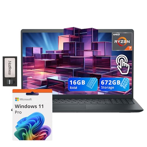 Image of Dell Inspiron 15.6 inch Anti-Glare FHD Touchscreen Laptop, AMD Ryzen 7 7730U, 16GB DDR4 RAM, 672GB Storage(512GB SSD+160GB Docking Station Set), AMD Radeon Graphics, Number Pad, Webcam, Win 11 Pro, Black