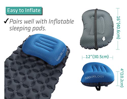 Trekology Ultralight Inflatable Camping Travel Pillow - Aluft 2.0 Compressible, Compact, Comfortable, Ergonomic Inflating Pillows For Neck & Lumbar Support While Camp, Hiking, Backpacking #TOP5