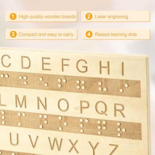 Braille-Alphabet-Brett, Hölzernes Braille-Griffbrett Gravur Braille-Alphabet-Zahlentafel Montessori-Pädagogikwerkzeuge Escape-Room-Spielunterricht geeignet für Sehbehinderte