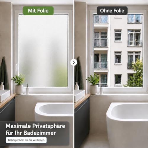 shinfly Fensterfolie Blickdicht Selbsthaftend | Sichtschutzfolie Fenster Innen | Milchglasfolie Statisch Haftend 44,5x200cm | Fensterfolie Sichtschutz Anti-UV Für Bad Büro Wohnzimmer Schlafzimmer