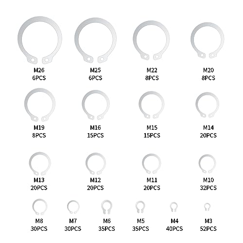 E-Clip Sicherungsringe Set, 400 Stk Sicherungsscheiben E-clip Set, Edelstahl Sicherungsring Sortiment Kit, 18 Größe Interner Externer Sprengringe für Wellen Befestigen von Lagern