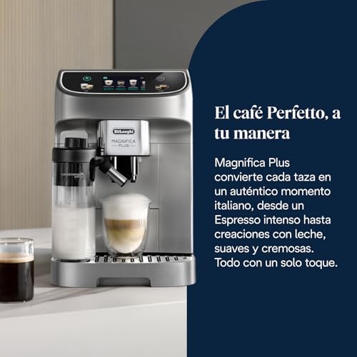 Miniatura 2 de De’Longhi Magnifica Plus– Perfetto Cafetera Superautomática, LatteCrema Jarra de leche automática, 18 Bebidas One-Touch, Pantalla Táctil a Color, Plata y Negro (ECAM322.70.SB)