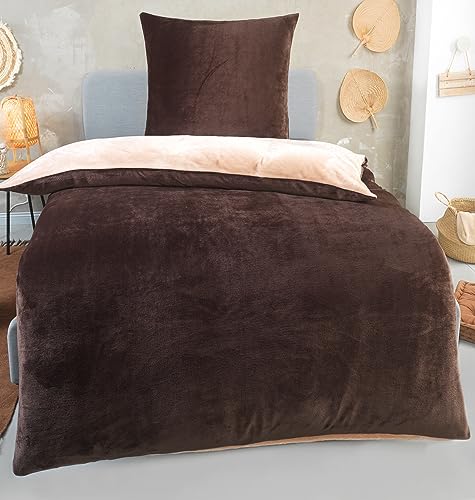 DreamHome Winter Wende Plüsch Bettwäsche 135x200 Nicky-Teddy Cashmere...