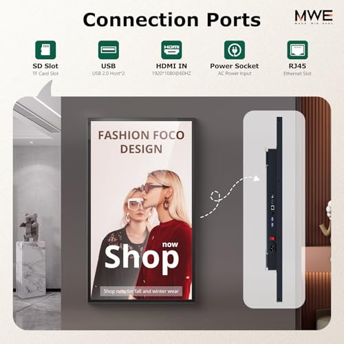 Image of MWE 21.5 inch Wall Mount Digital Signage, FHD Touchscreen Monitor Android 14, Multi-Touch Screen Smart Split, Commercial Advertising Display, Time Switch, CMS Management, HD-MI / USB / WiFi / for Windows